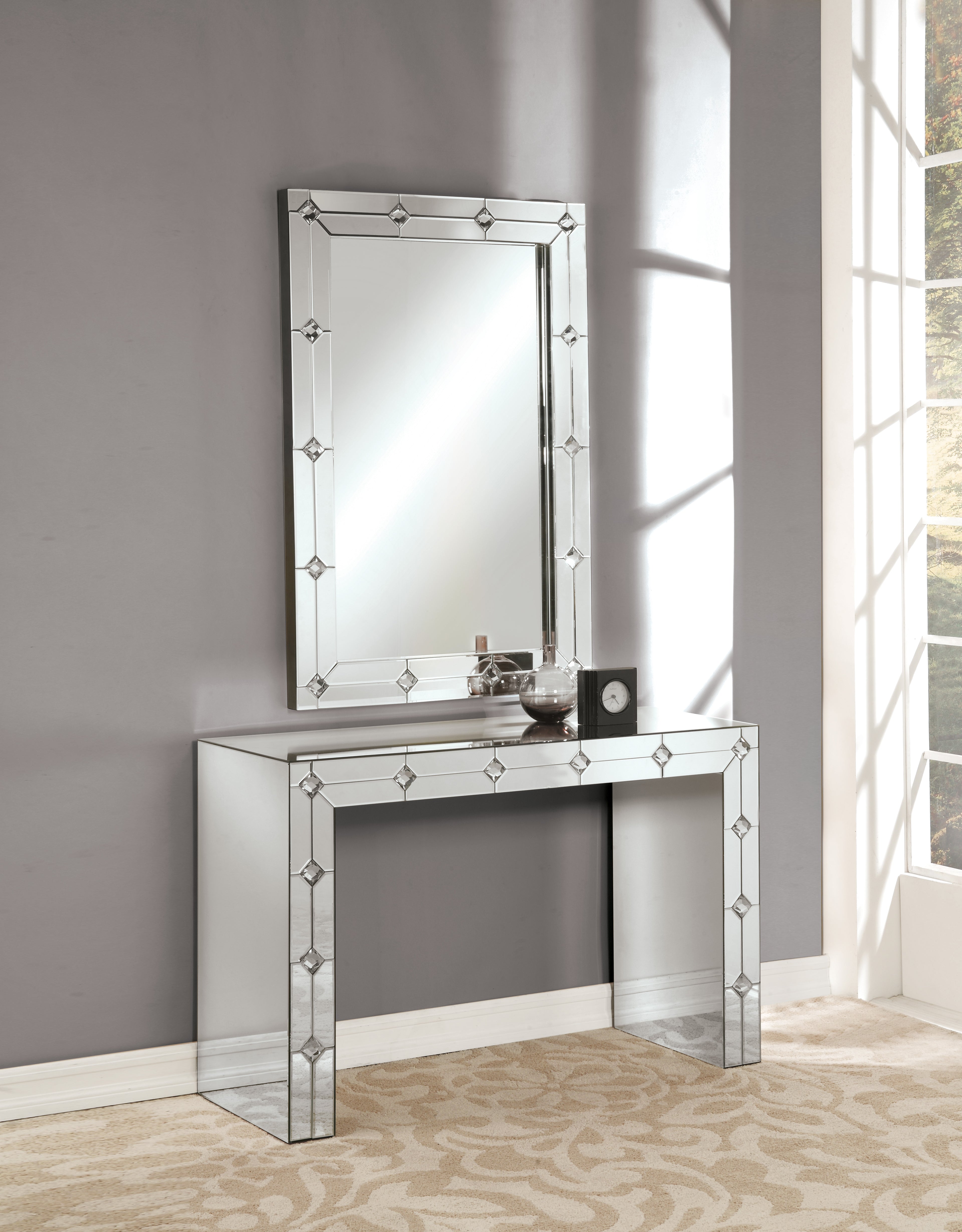 Hessa Mirrored & Faux Rhinestone Console Table