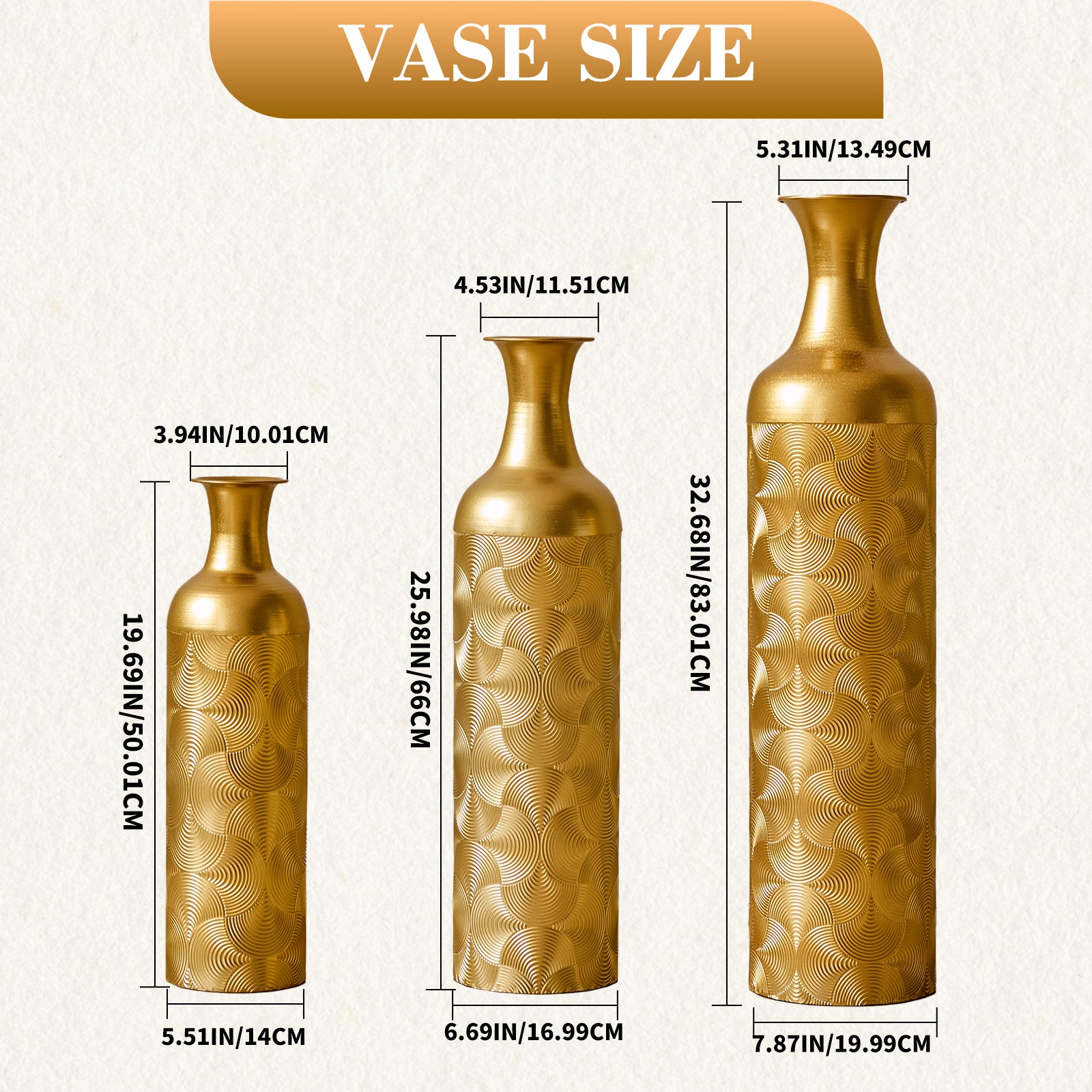 3 Pack Gold Metal Vases
