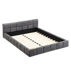 Elegant Chenille Upholstered Bed with Checkerboard Design, Queen