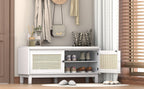 TREXM Boho Rattan Entryway Bench with Storage