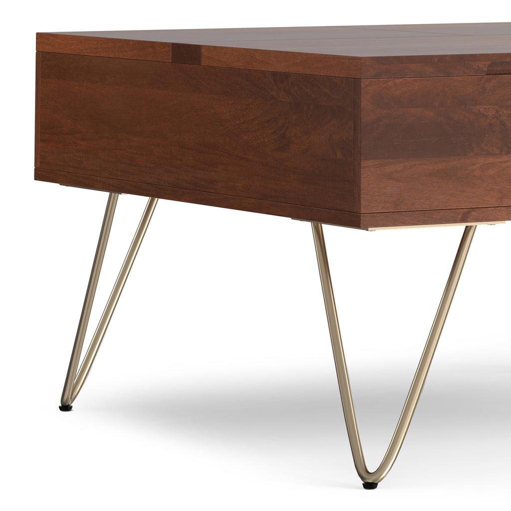 Hunter Solid Mango Wood Lift Top Square Coffee Table in Umber