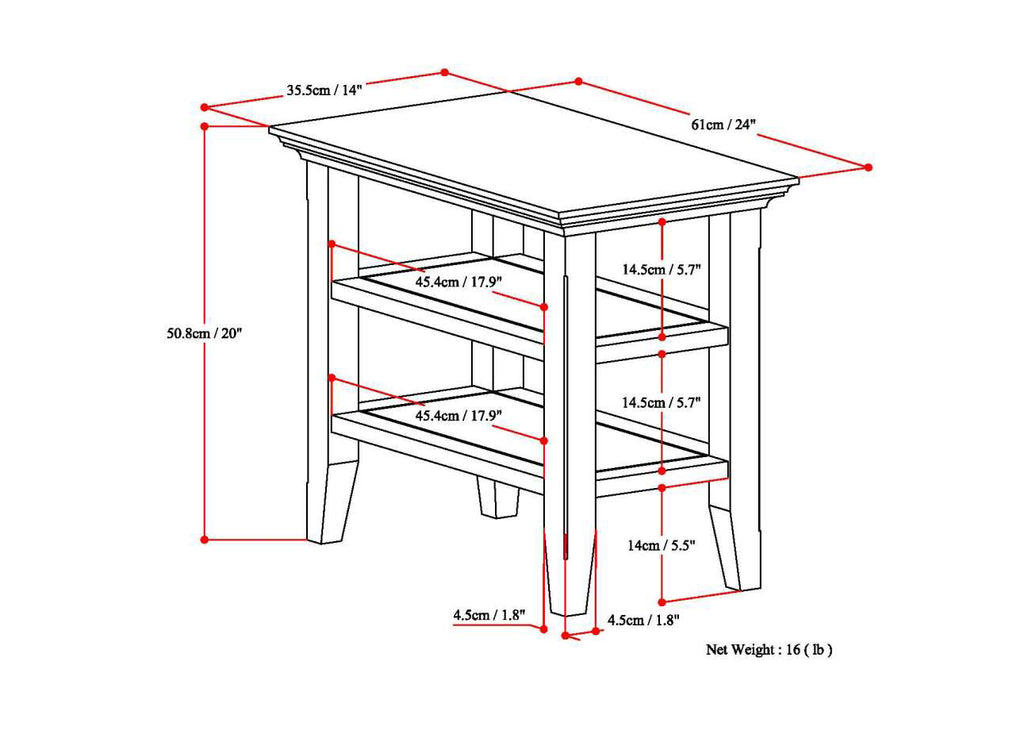 Acadian Solid Wood Narrow Side Table in Distressed