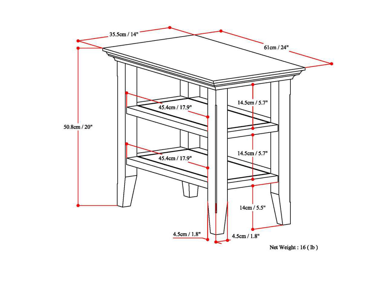 Acadian Solid Wood Narrow Side Table in Distressed