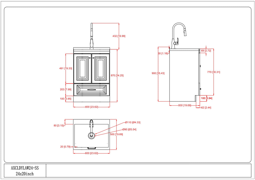 Lawrence 24" Laundry Cabinet with Faucet and Stainless Steel Sink