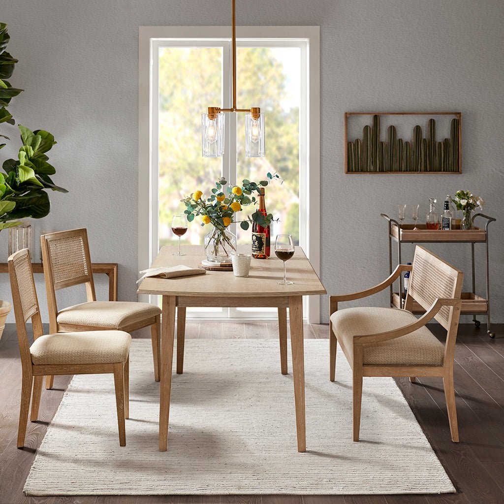 Armless Dining Chair with Cane Back and Tapered Wood Legs - Set of 2