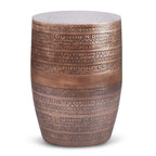Johnsen 15 Inch Wide Tribal Pattern Metal Accent Table in Antique Cooper