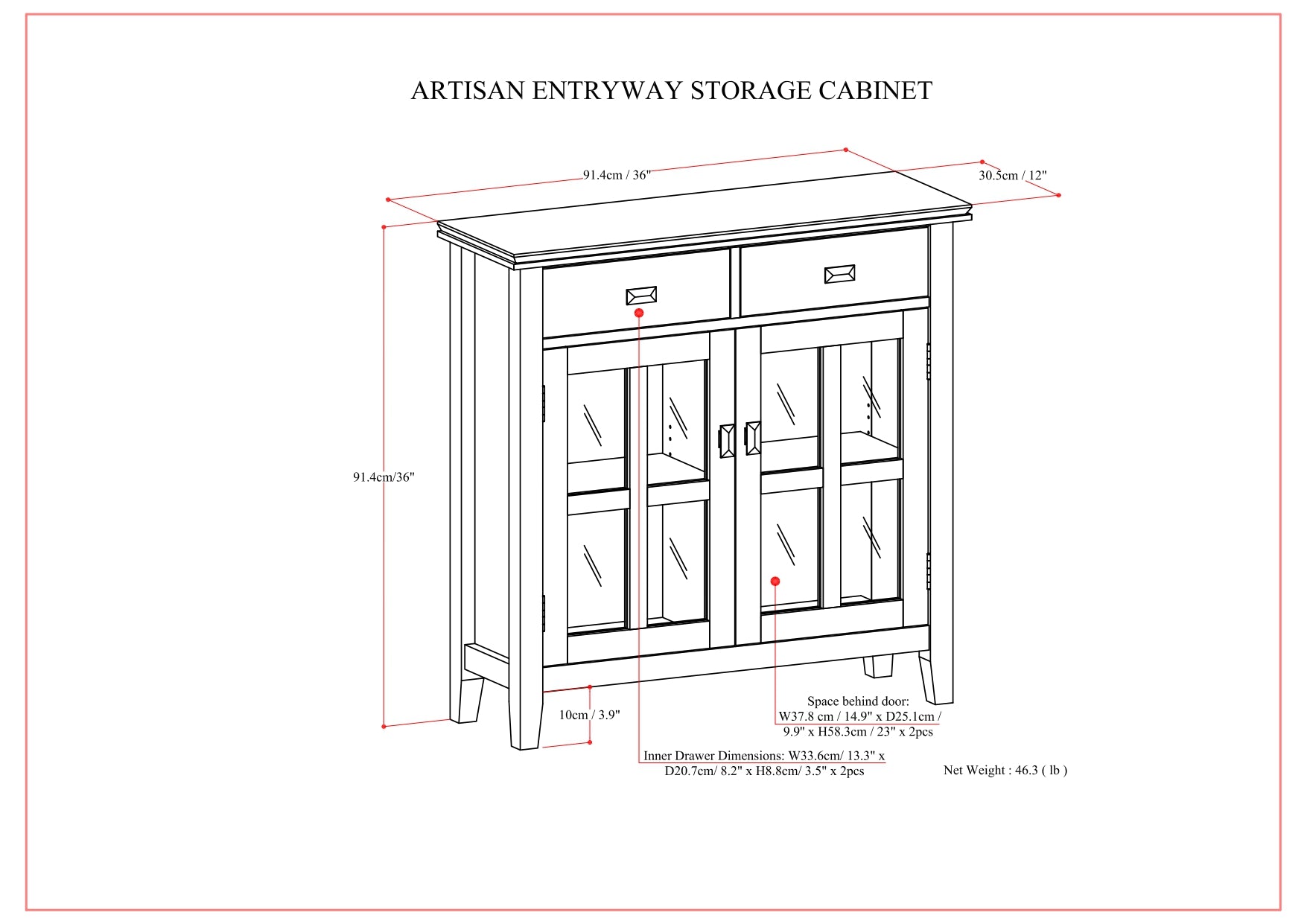 Artisan 36 Inch Wide Solid Wood Entryway Storage Cabinet in Russet