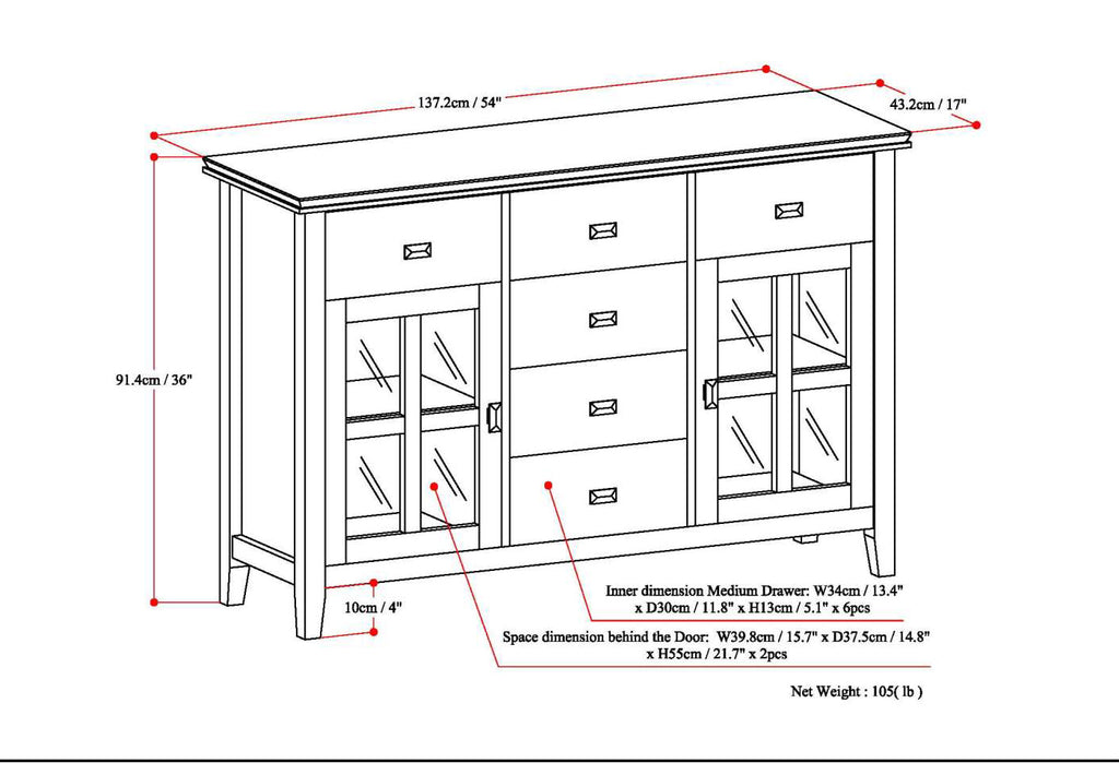 Artisan Solid Wood Sideboard Buffet in Dark Chestnut