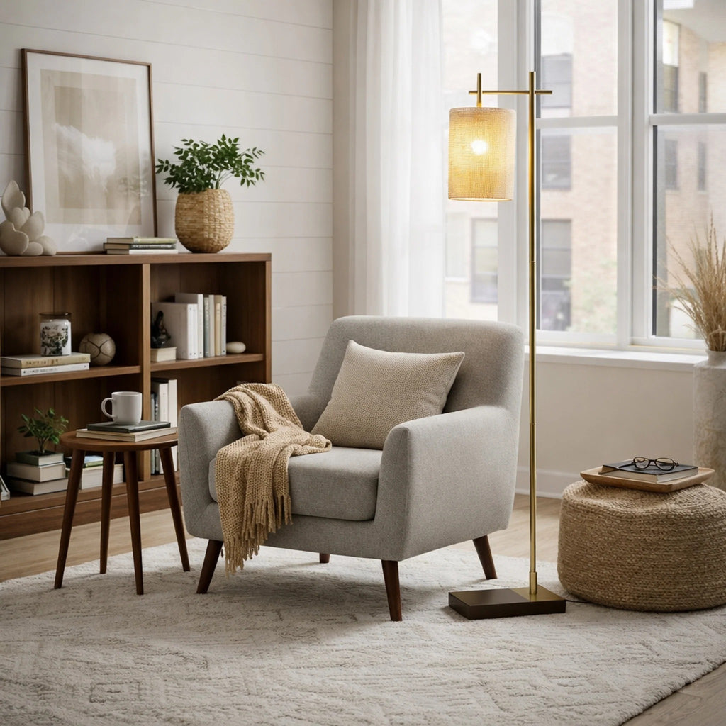 Brizo Bamboo Lampshade Floor Lamp