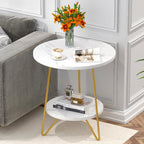 18.7” Round Faux Marble End Table, 2-Tier Round