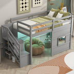Twin Size Loft Bed with Storage Staircase and Window