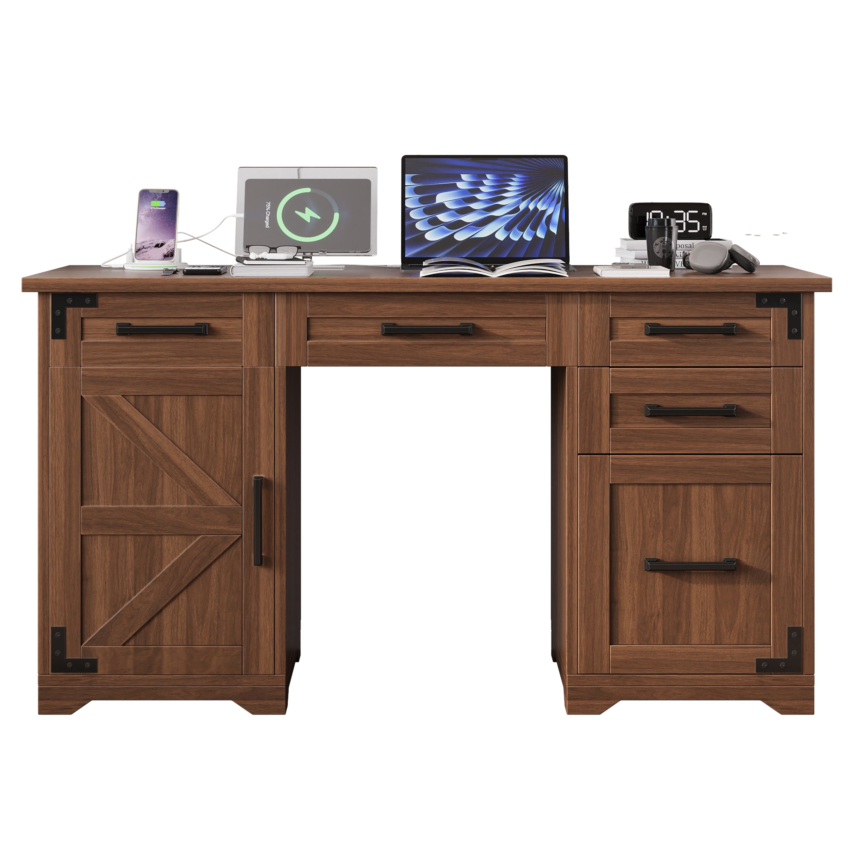 55" Farmhouse Executive Desk with Charging Station