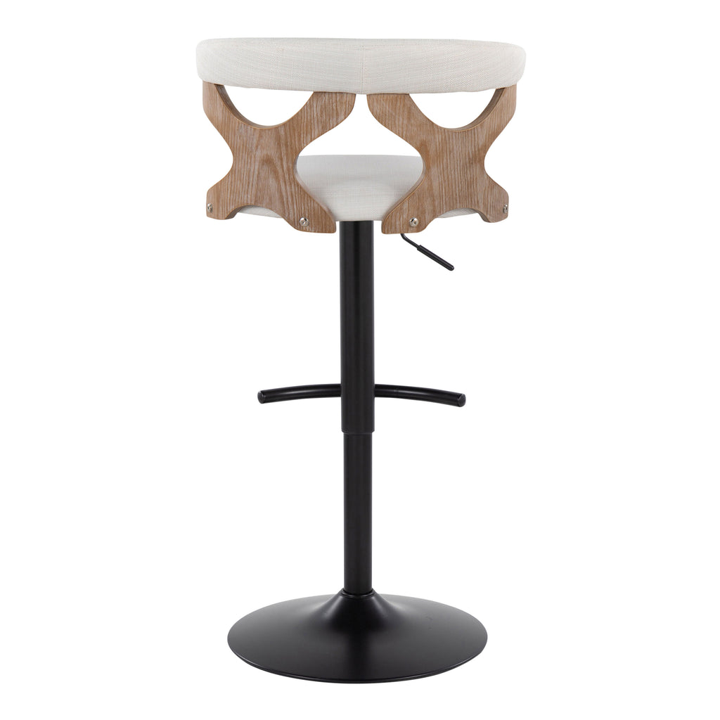 Contemporary Adjustable Barstool with Swivel in Whitewashed Wood