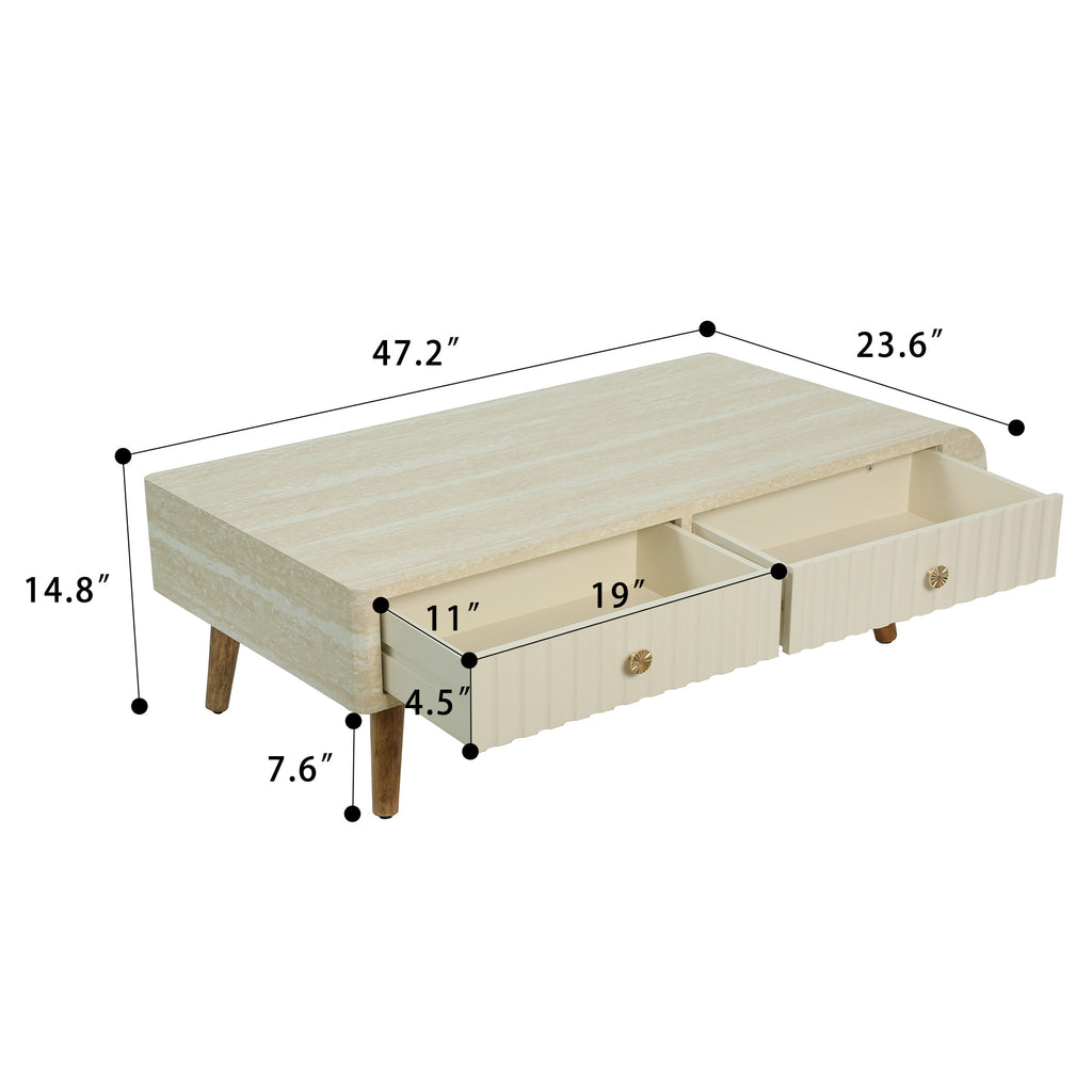 Coffee Table with Veneered Faux Marble Tabletop