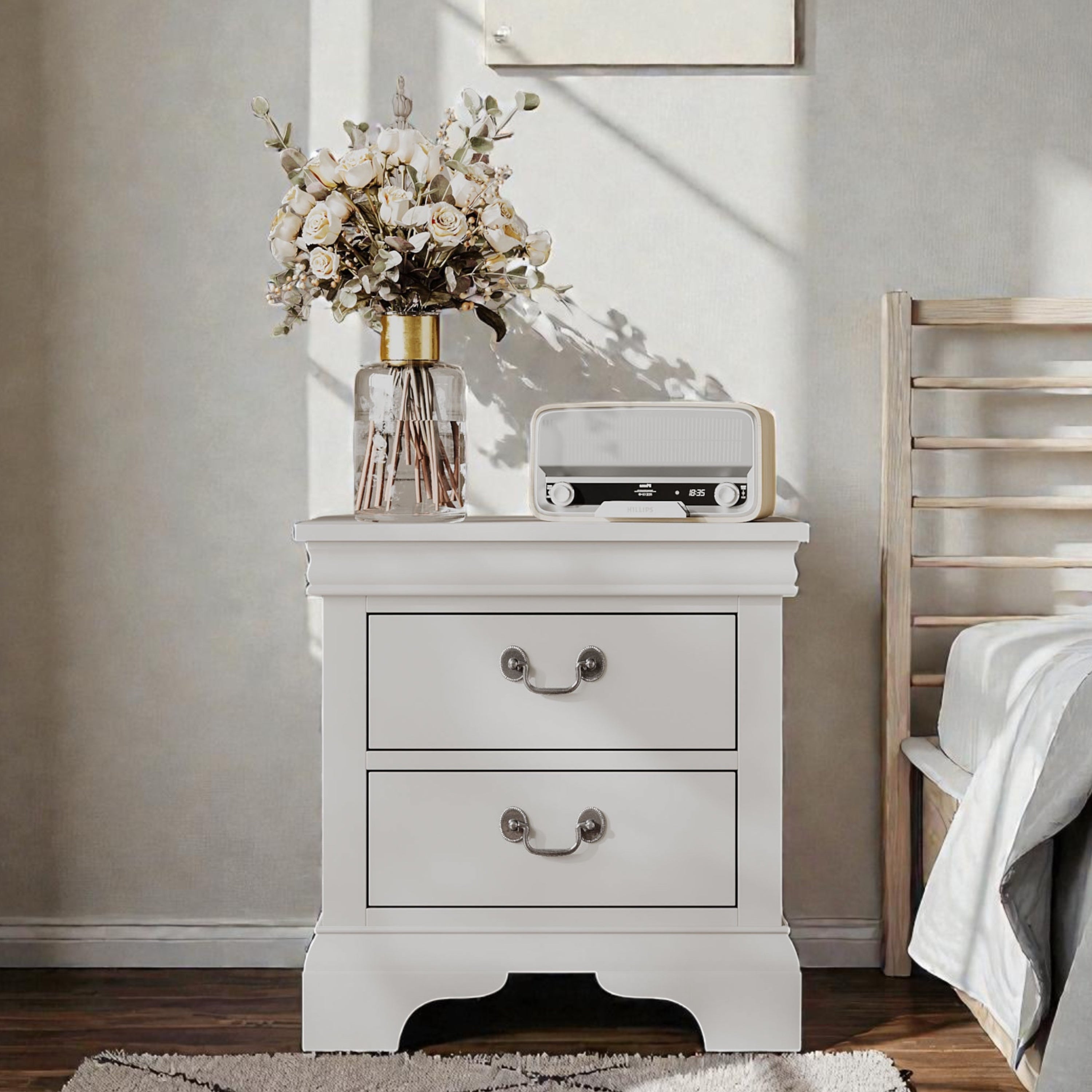 Classic Wooden Nightstand - White