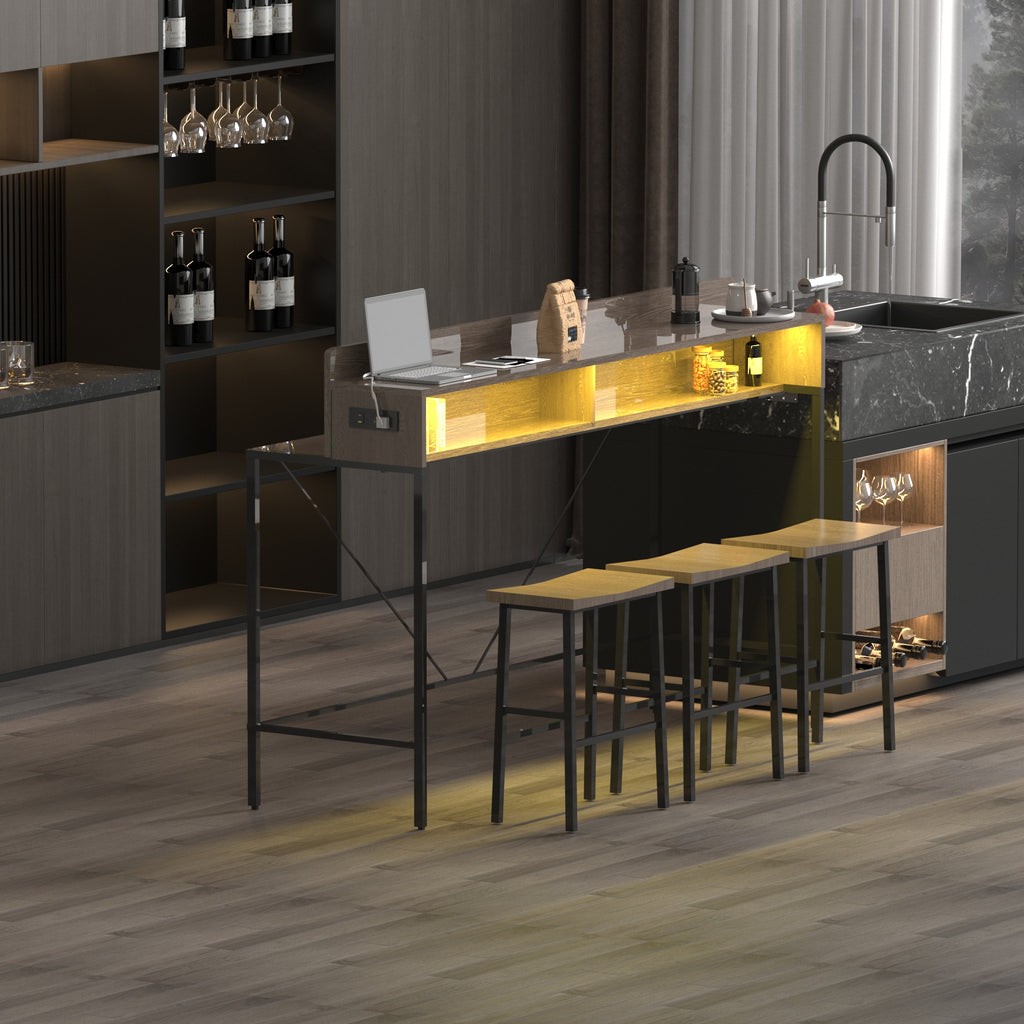 59 Inch Bar Table with Power Socket and LED Light Set