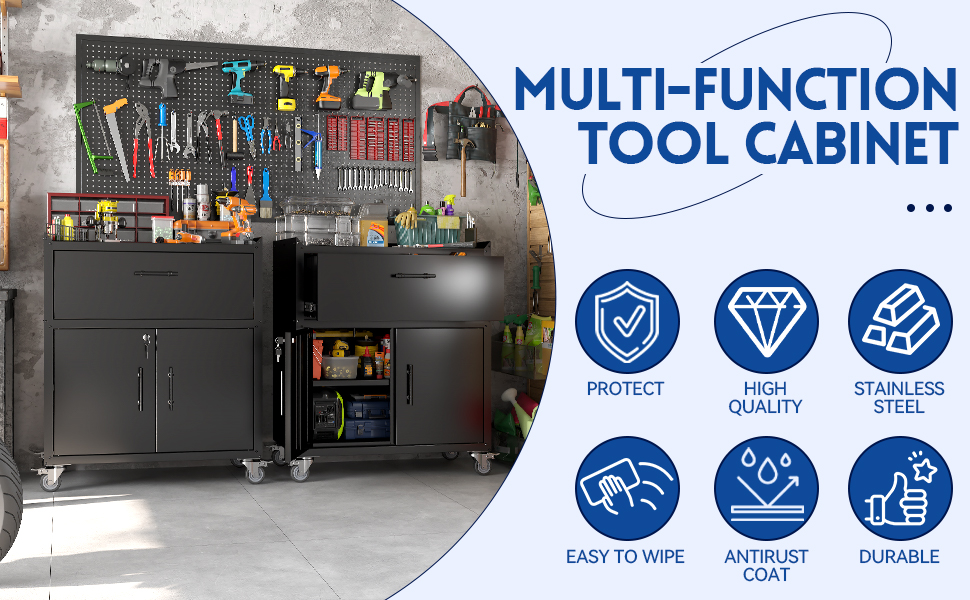 2 Door + 1 Drawer Tool Cabinets for Garage