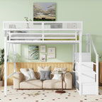 Queen Size Loft Bed with Stairs and Storage Shelves
