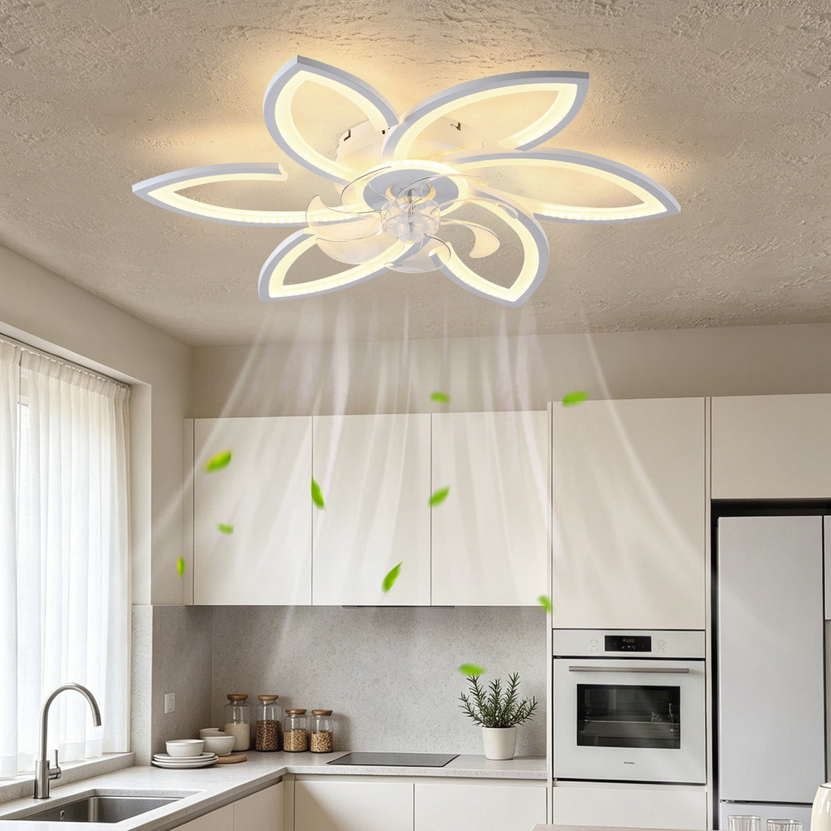 30-Inch White Flower Ceiling Fan with Integrated LED Light and Remote Control