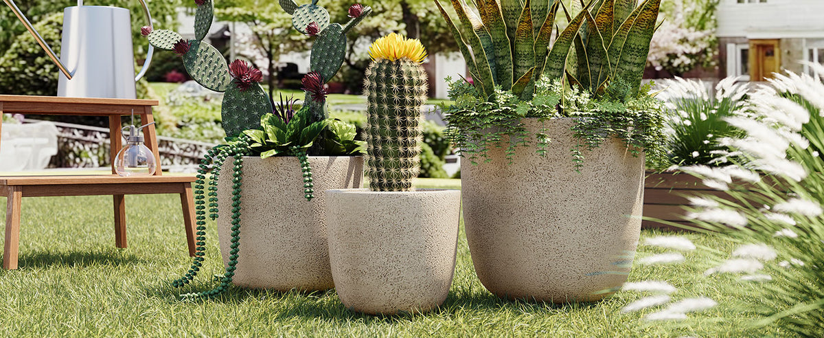 U_Style Lightweight Matte Textured MGO Outdoor Indoor Flower Pot Set