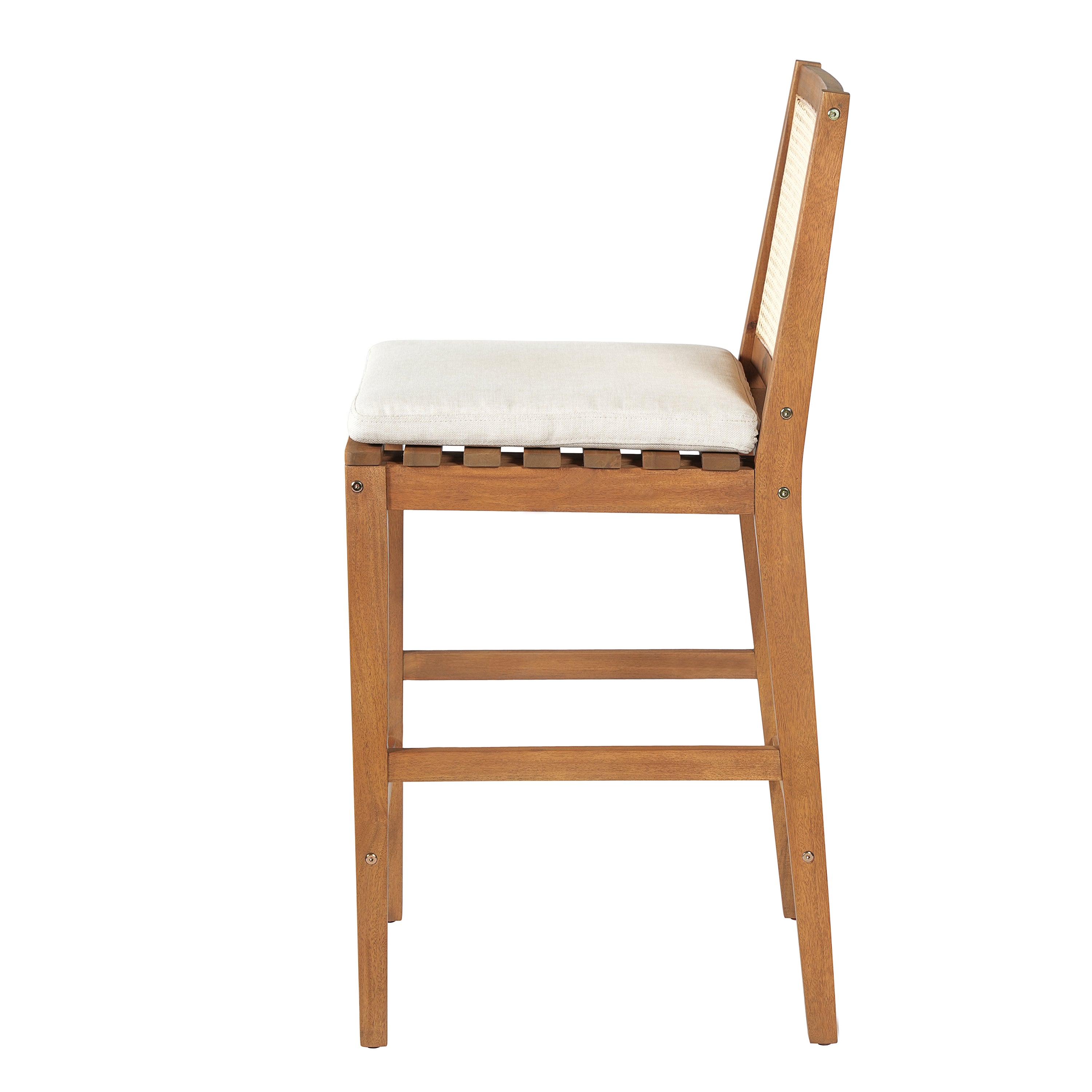 Kirkby Outdoor Barstool with Cushion, Teak Finish Wood