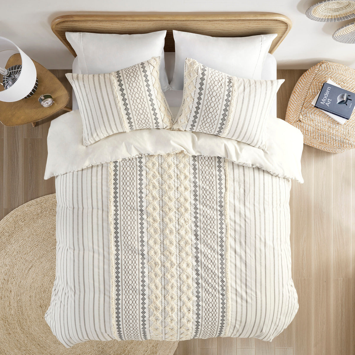 Full/Queen Cotton Printed Duvet Cover Set with Chenille