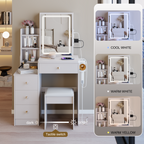 Small Size Left Bedside Cabinet Vanity Table + Cushioned Stool