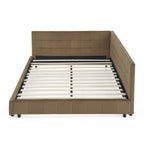 Queen Size Upholstered Tufted Bed Frame in Velvet Brown