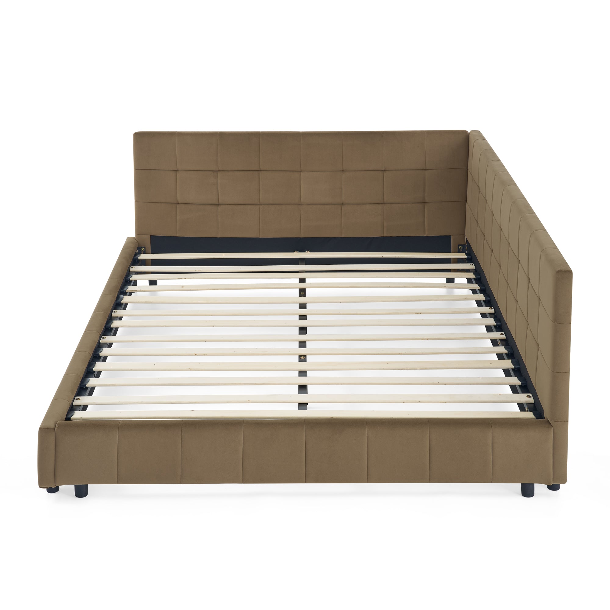 Queen Size Upholstered Tufted Bed Frame in Velvet Brown