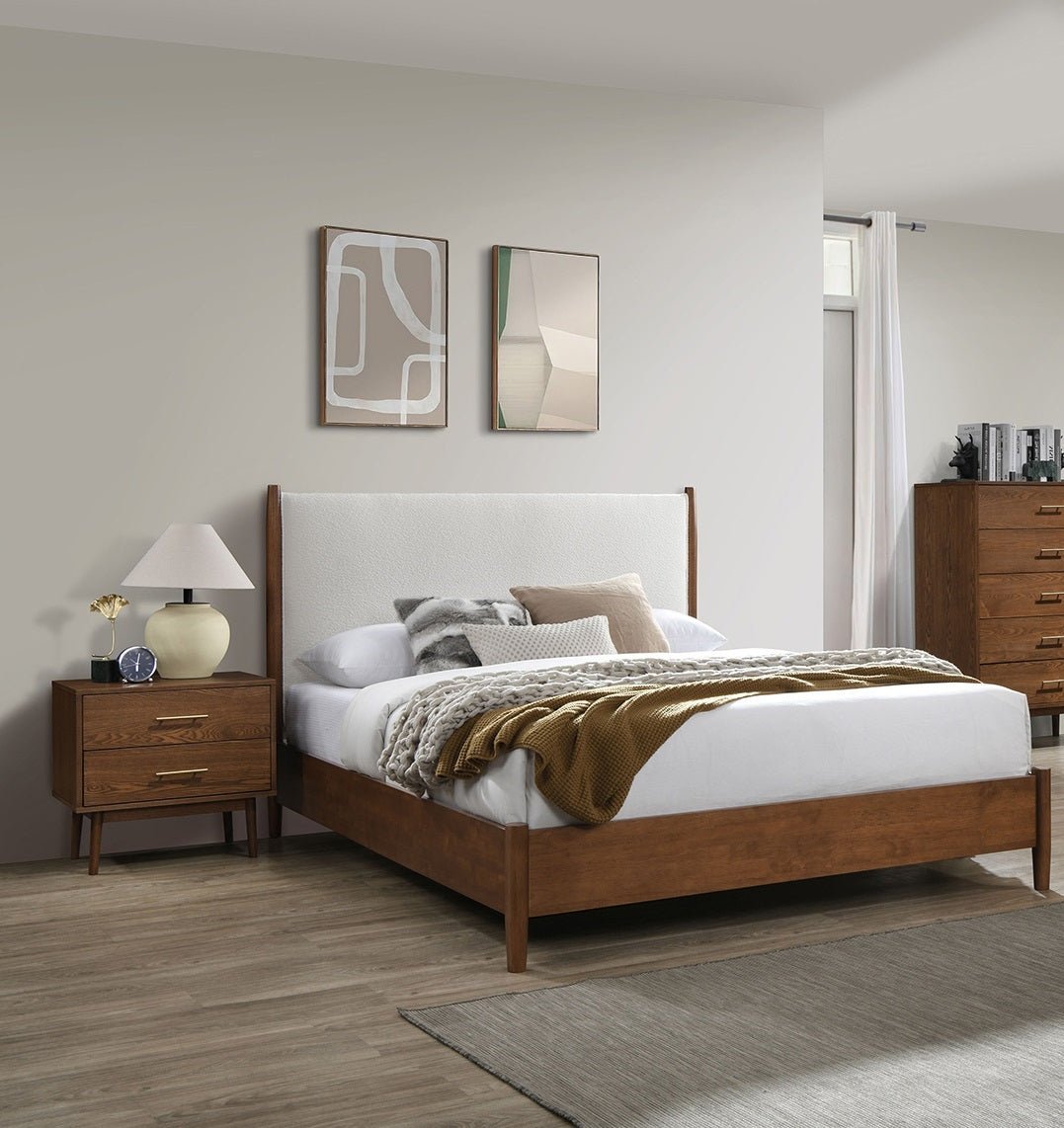 Walnut Color 3pc Bedroom Set Full Size Bed with Upholstered Panel Headboard