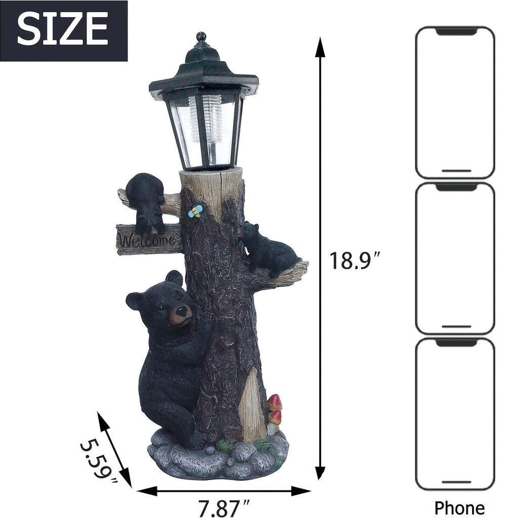 Black Bear Statue Welcome Sign with Solar Light