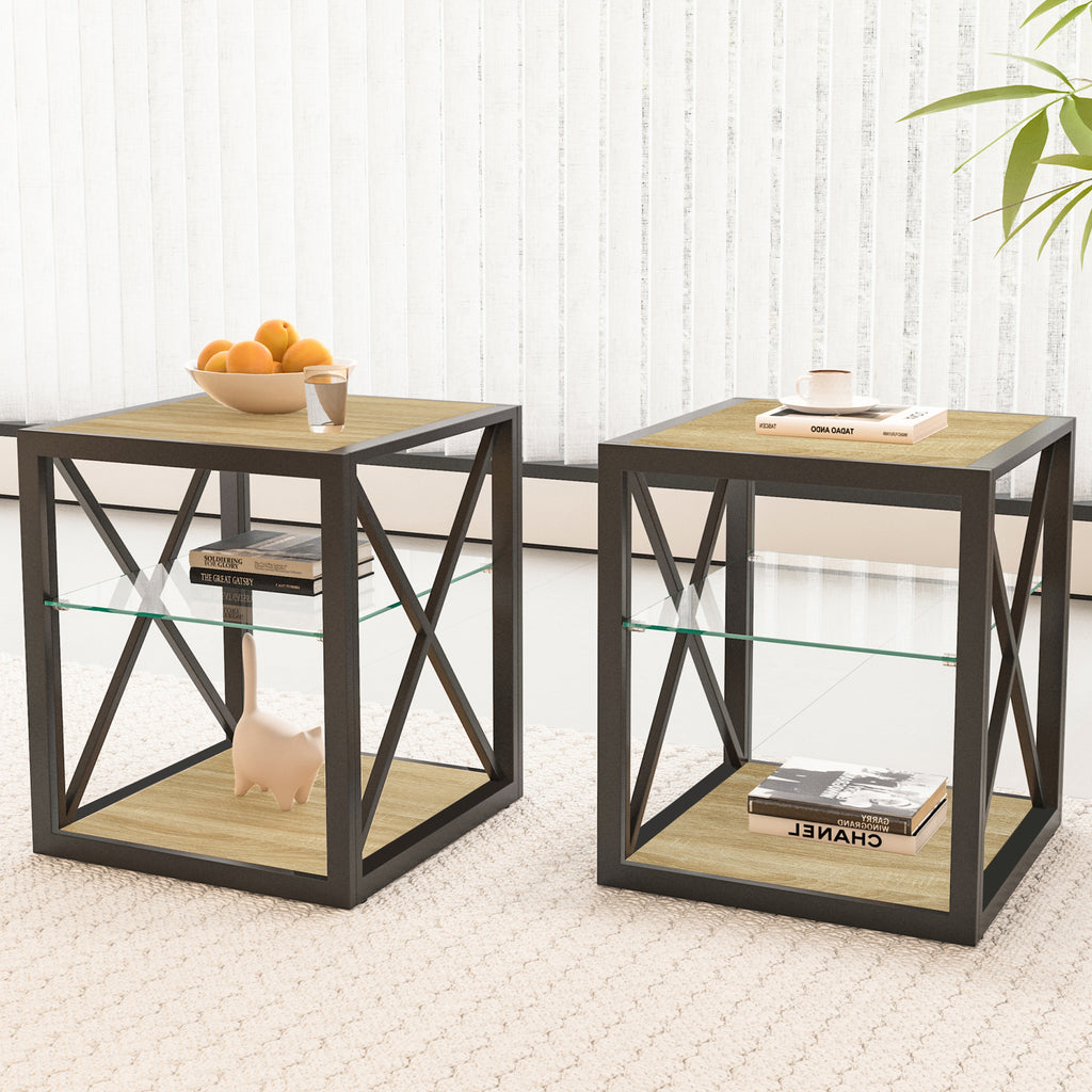 Set of 2 Modern End Table Nightstand for Bedroom & Living Room