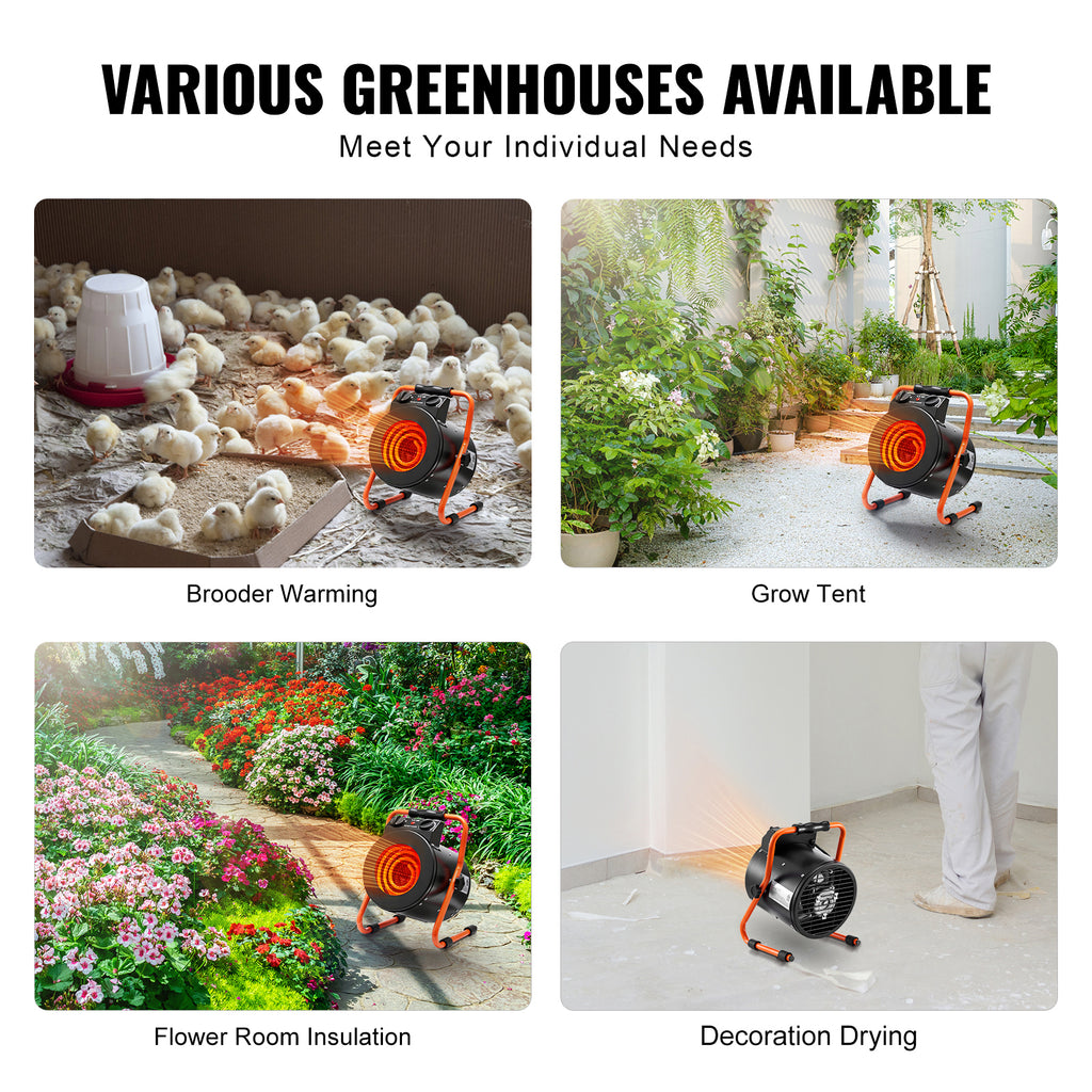 VEVOR Greenhouse Heater with Thermostat, 1500W Fast Heating