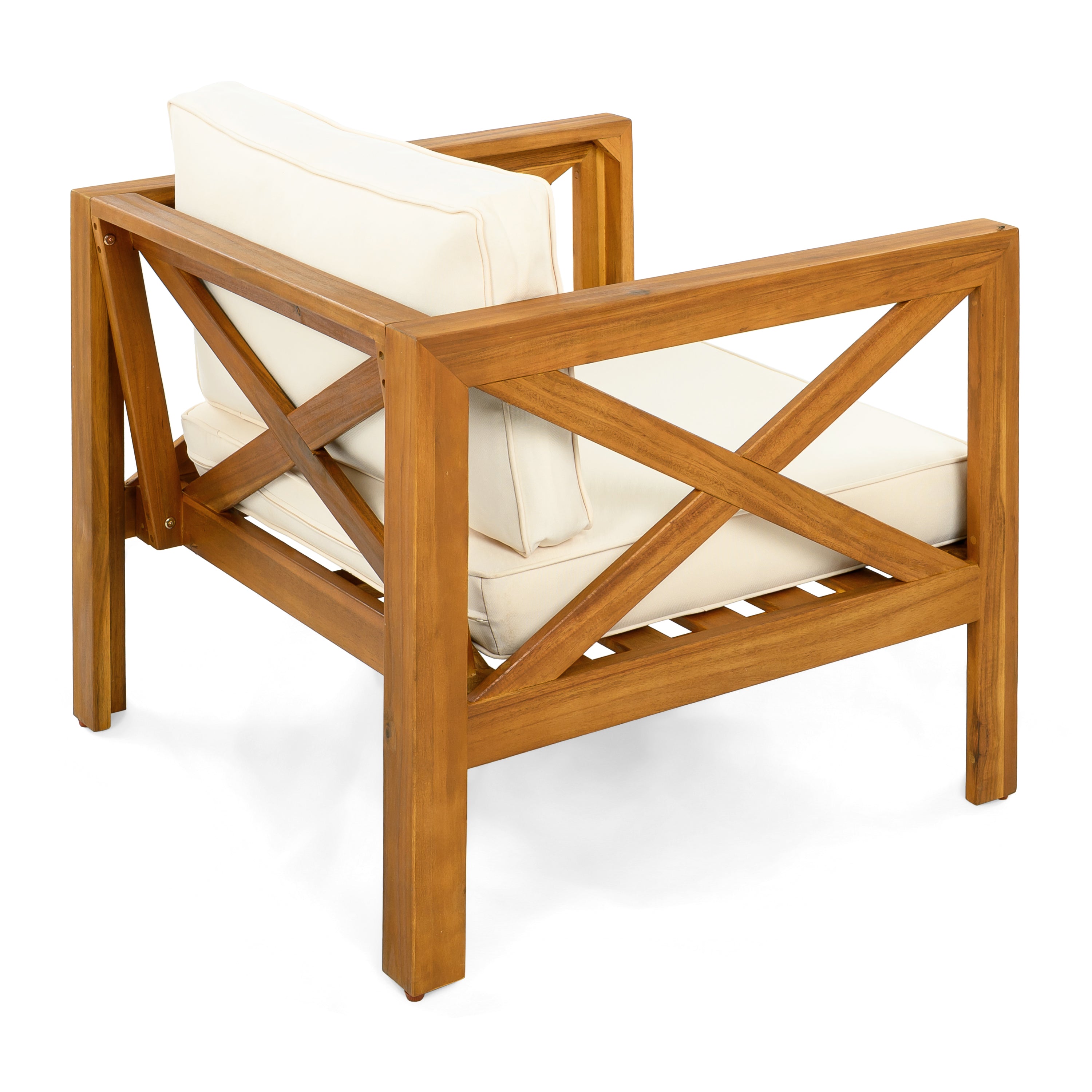 Outdoor Acacia Wood Club Wooden Armchair with Cushions (Set of 4)