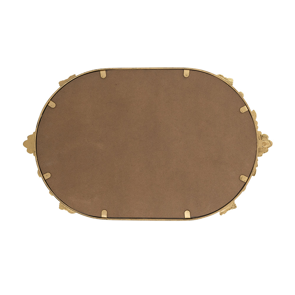 Decorative Mirror Tray with Gold Iron Frame and Floral Accents, 22.7-Inch