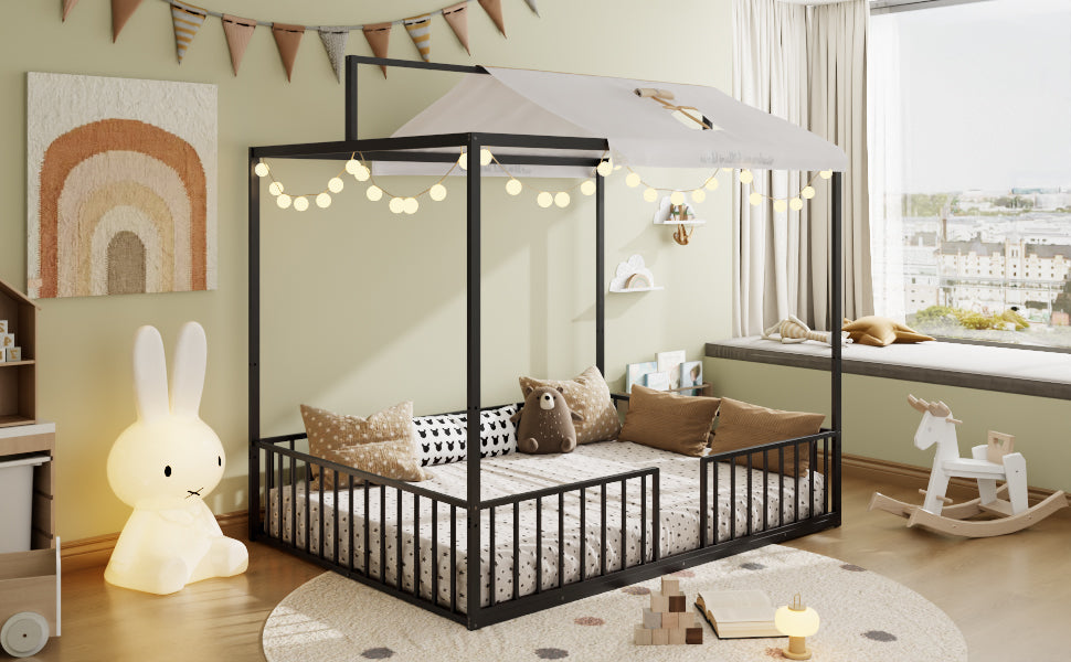 3-in-1 Convertible Montessori Metal Floor Bed