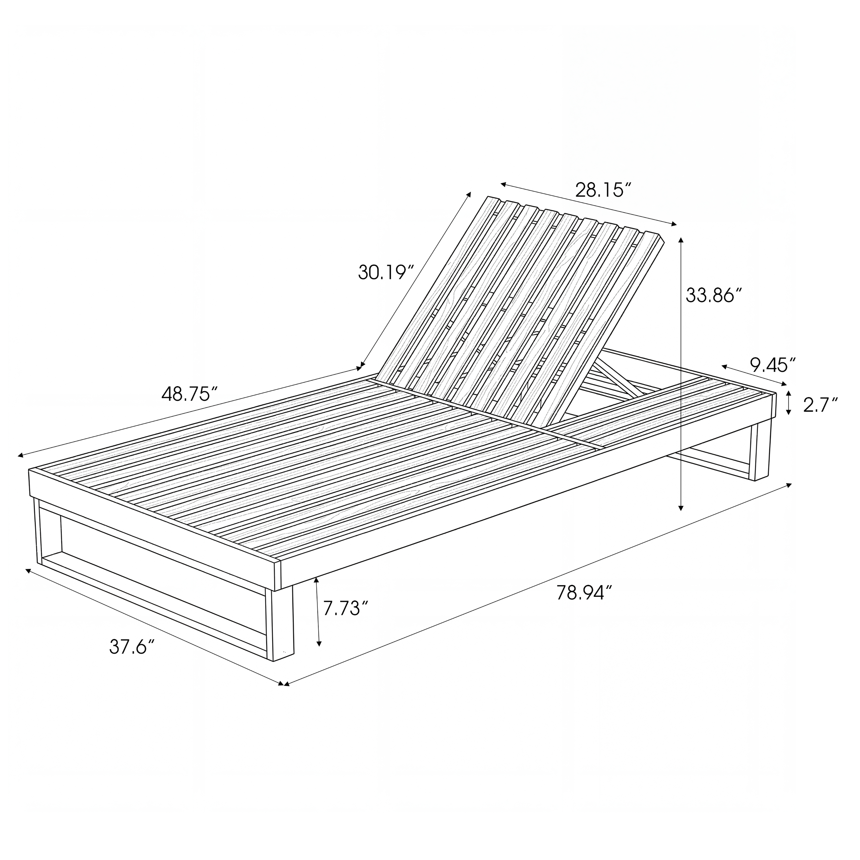 Teak Finish Acacia Wood Chaise Lounge with 1.57-Inch Cushion