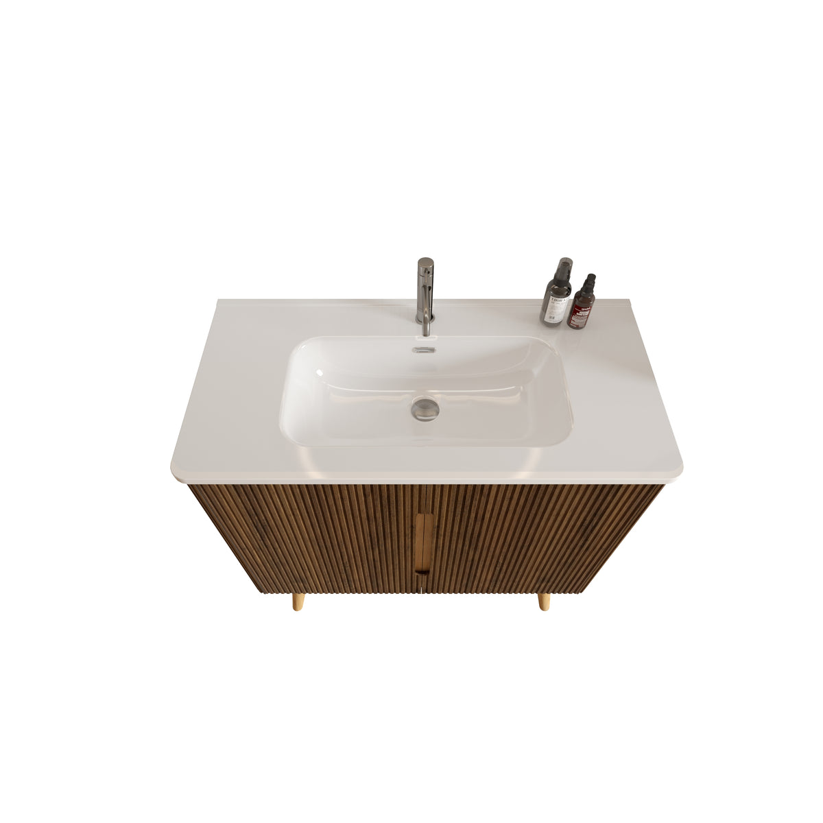 Etna 36-Inch Bathroom Vanity, Walnut Striped with Ceramic Sink