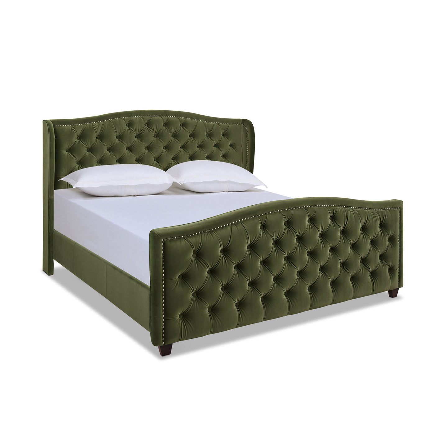 Marcella Upholstered Shelter Headboard Bed Set, King, Olive Green Performance Velvet