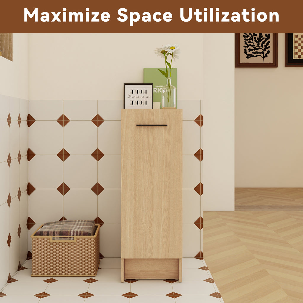 12" Slim Freestanding Bathroom Storage Cabinet, Light