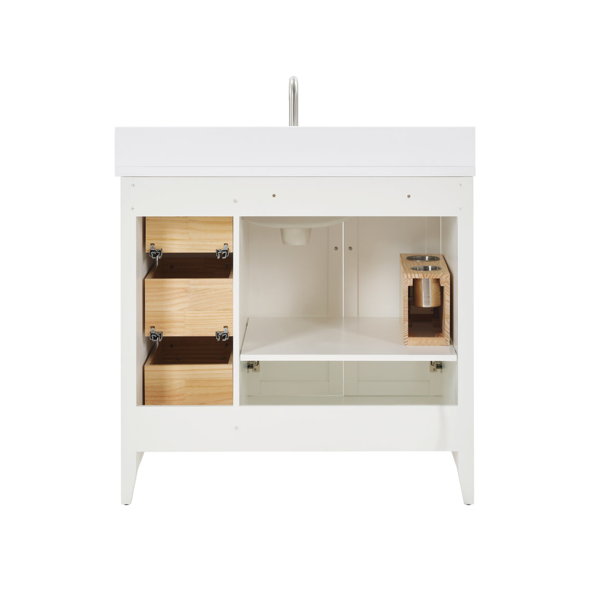 36 Inch Solid Wood Pre-Assembly Bathroom Vanity with US Power - White