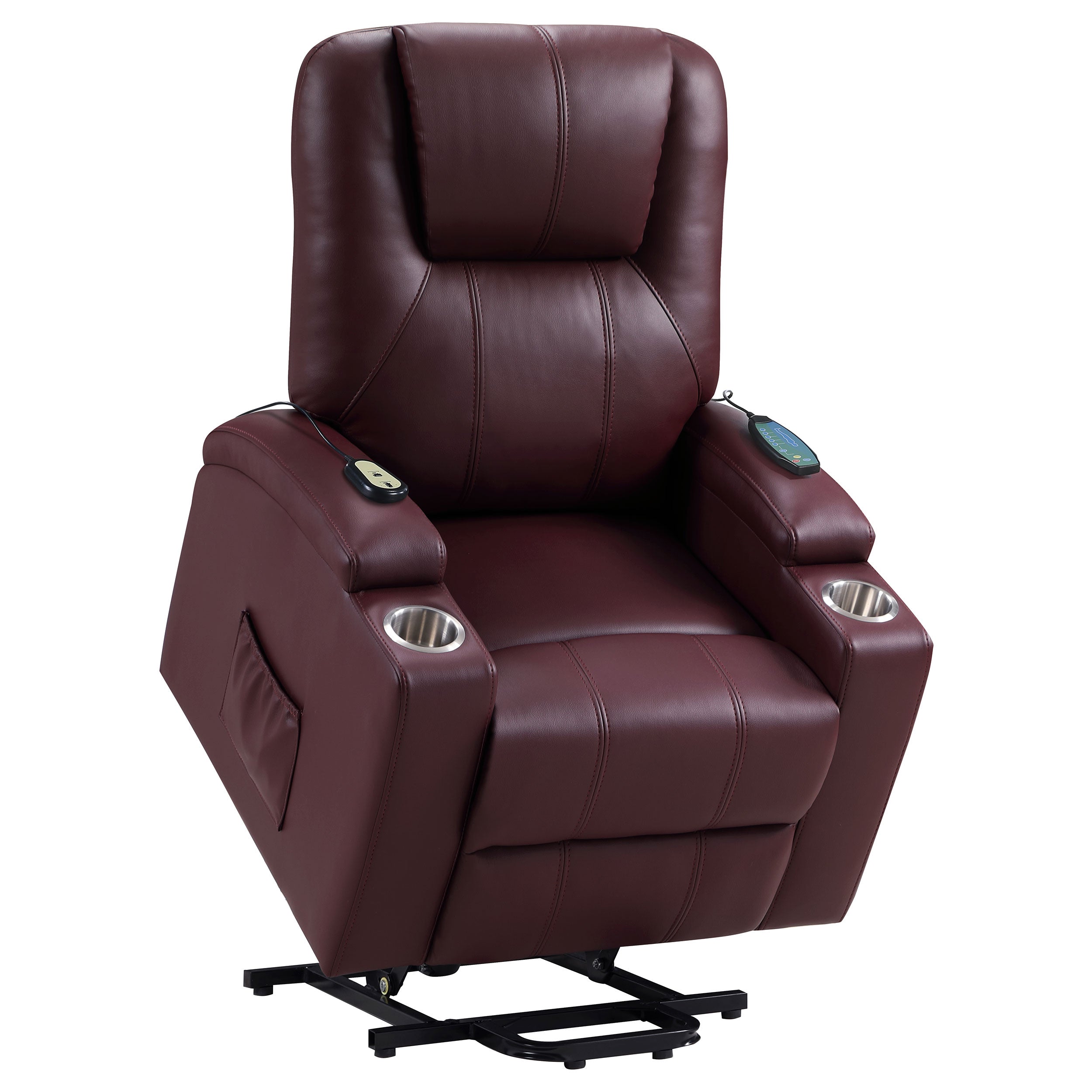 Macklin Wine Upholstered Power Lift Massage Recliner