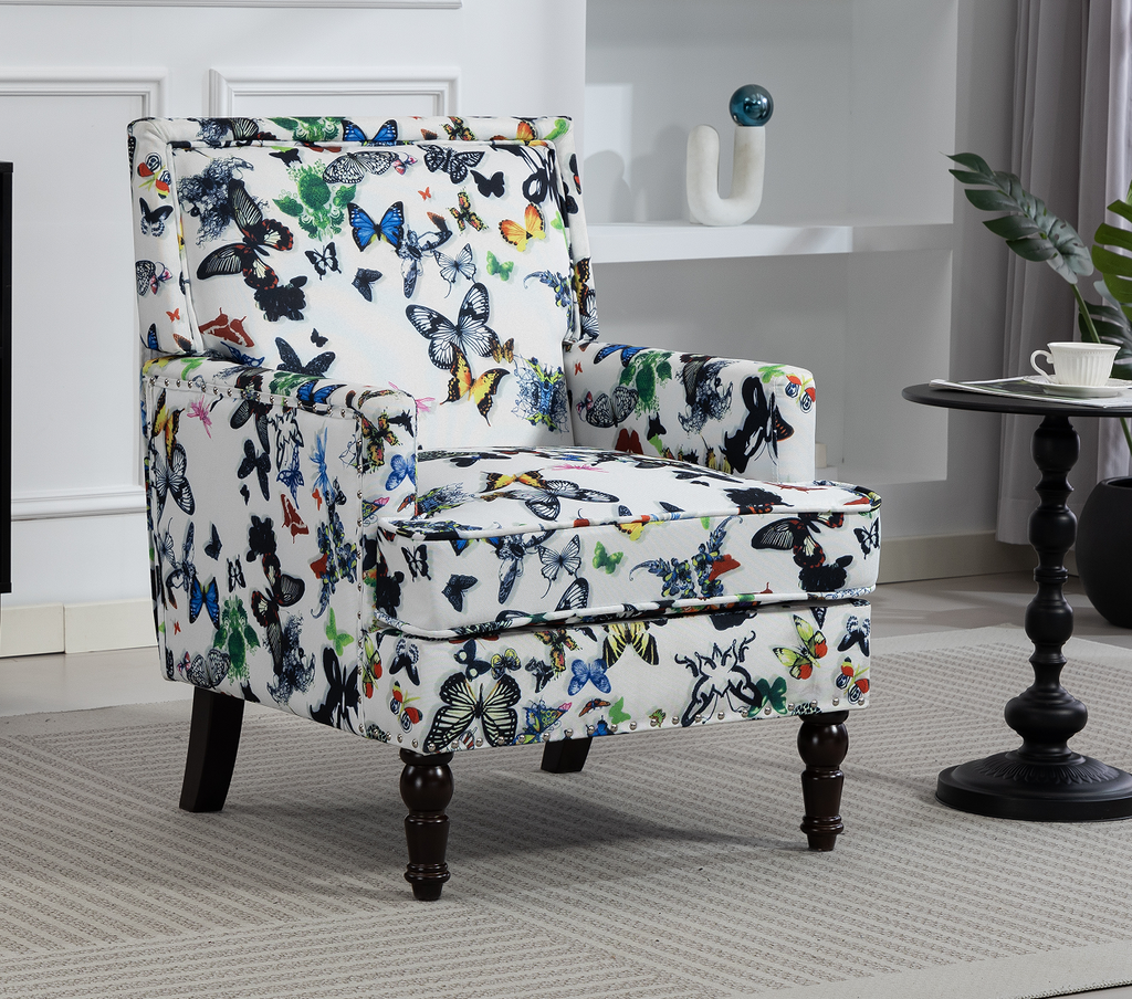 Upholstered Accent Chair, Vintage Armchair with Butterfly
