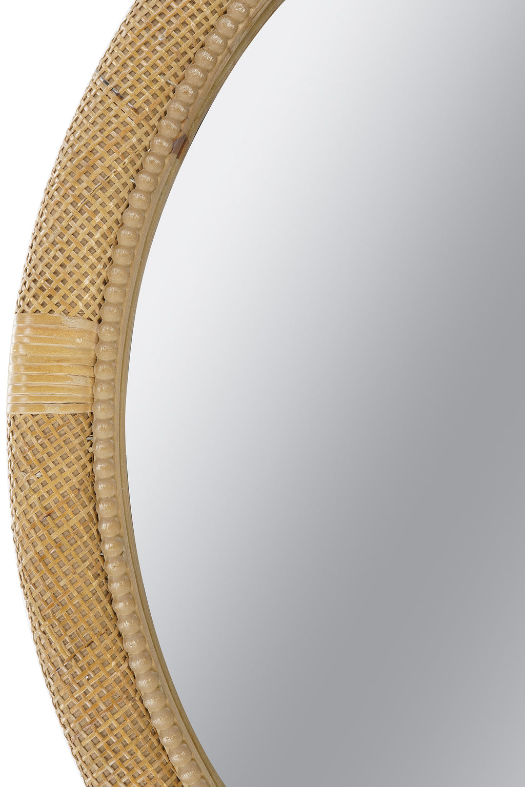 31.9" Woven Rattan Decorative Round Mirror with Wrapped Accents