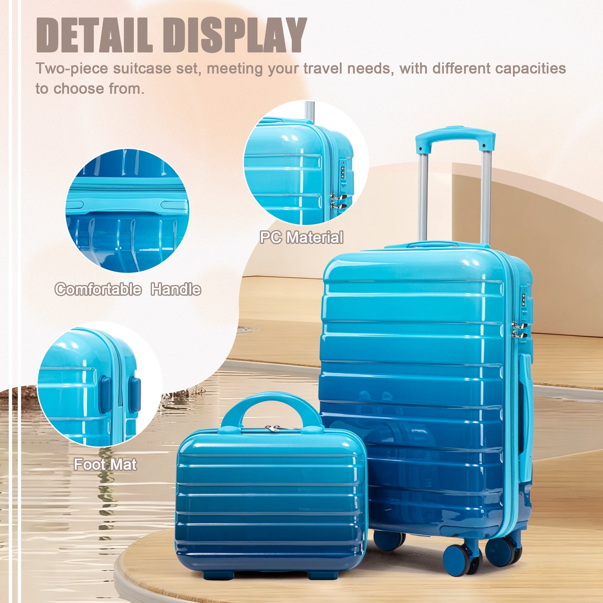 14'/20' 2-Piece PC Spinner Wheel Luggage Set with Gradient Color and Lock