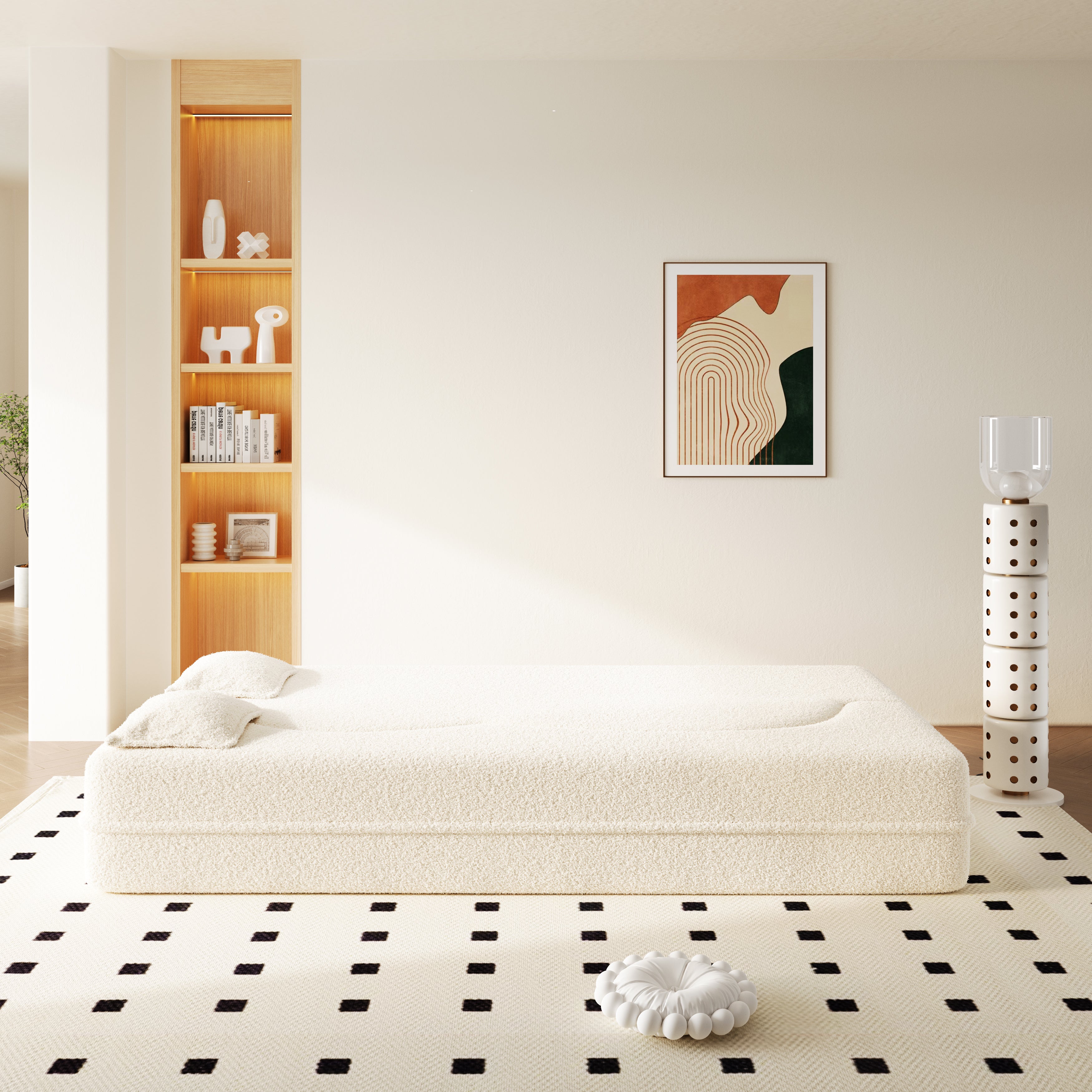 Modern Floor Sofa with Twin Size Folding Mattress
