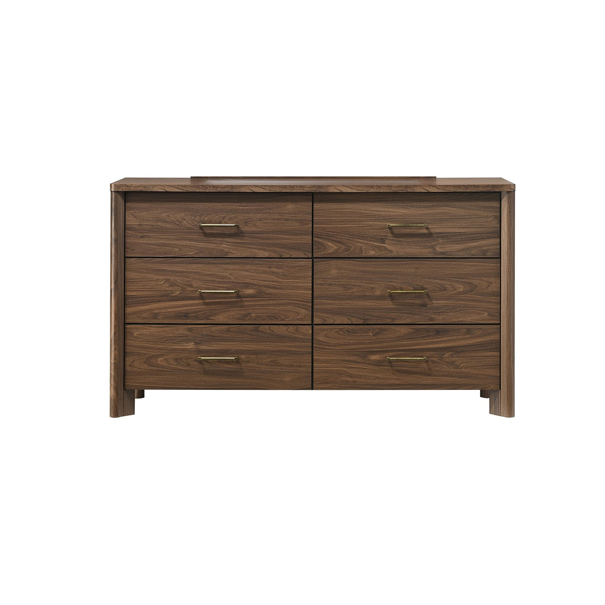 Walnut Color Dresser 6-Drawers Bedroom Furniture Solid wood Mid-Century Modern Rounded Edges 1pc