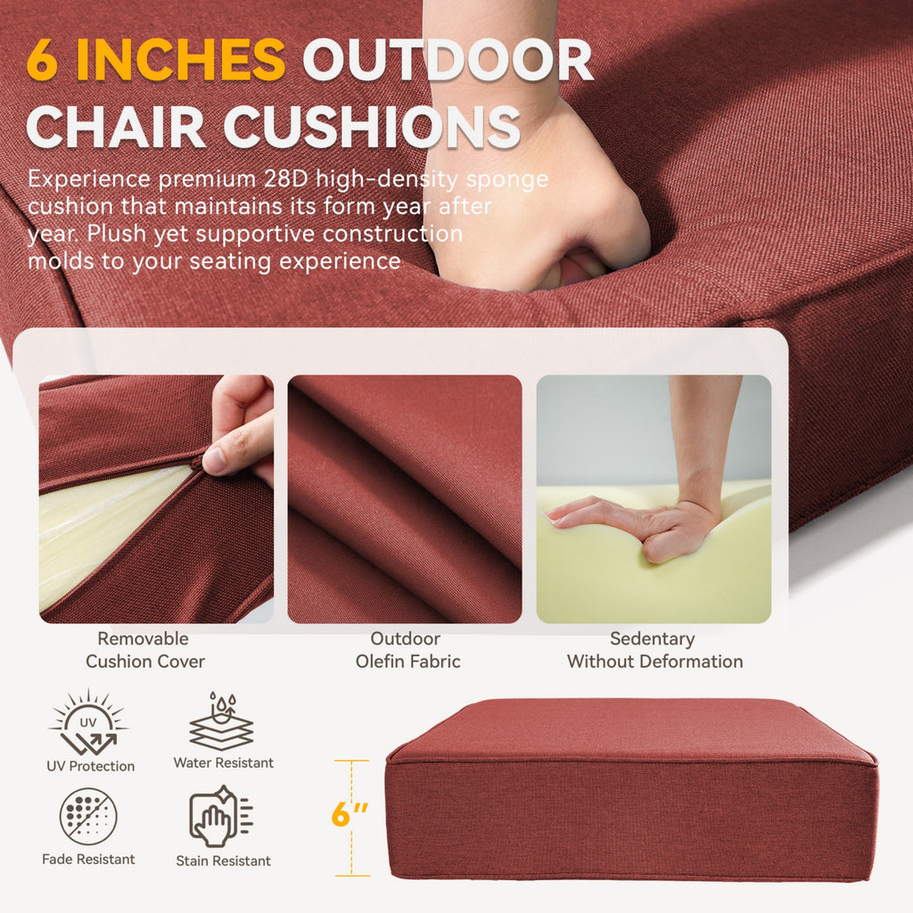 6-Inch Thicker Outdoor Chair Cushion Set - Red