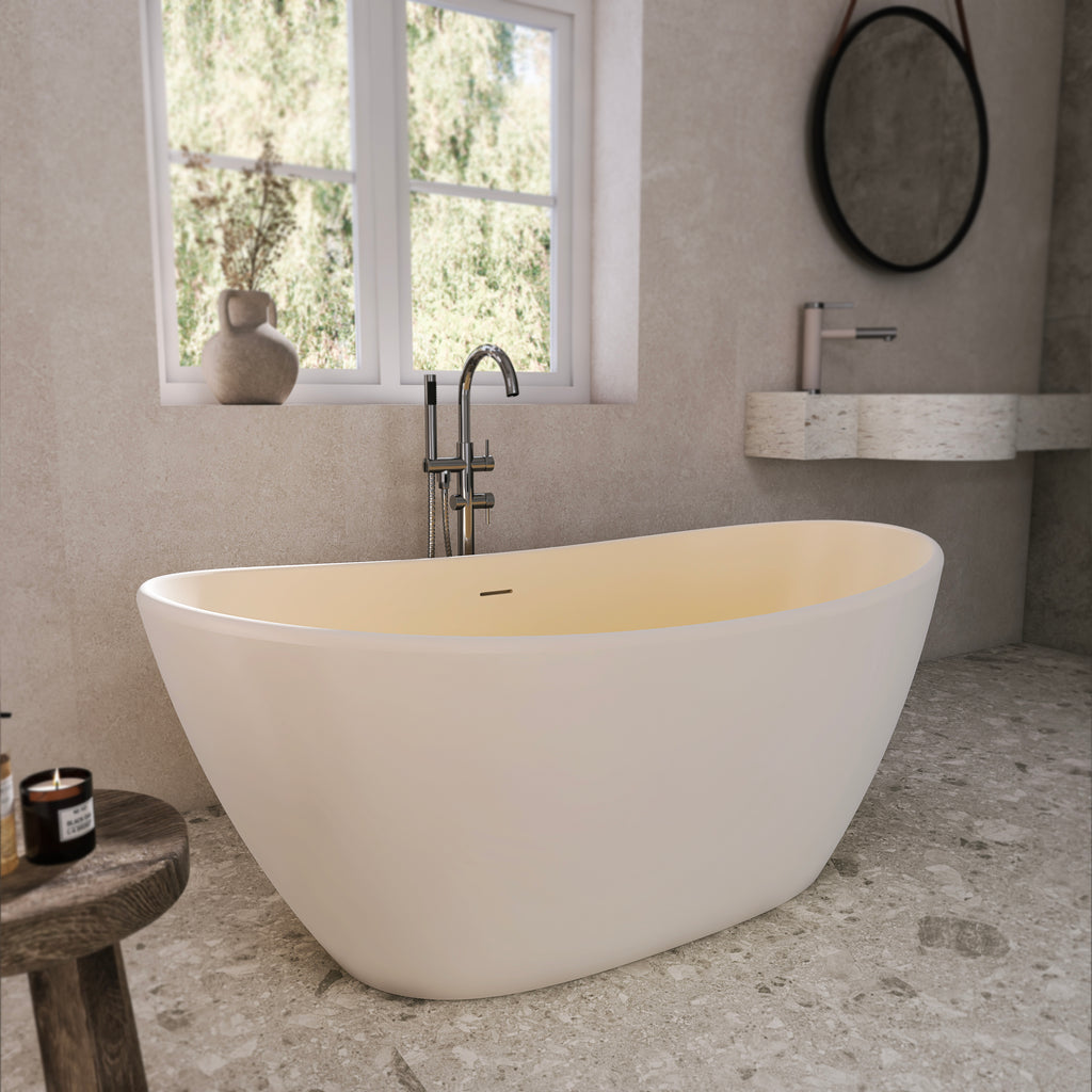 61 Inch Freestanding Solid Surface Soaking Bathtub