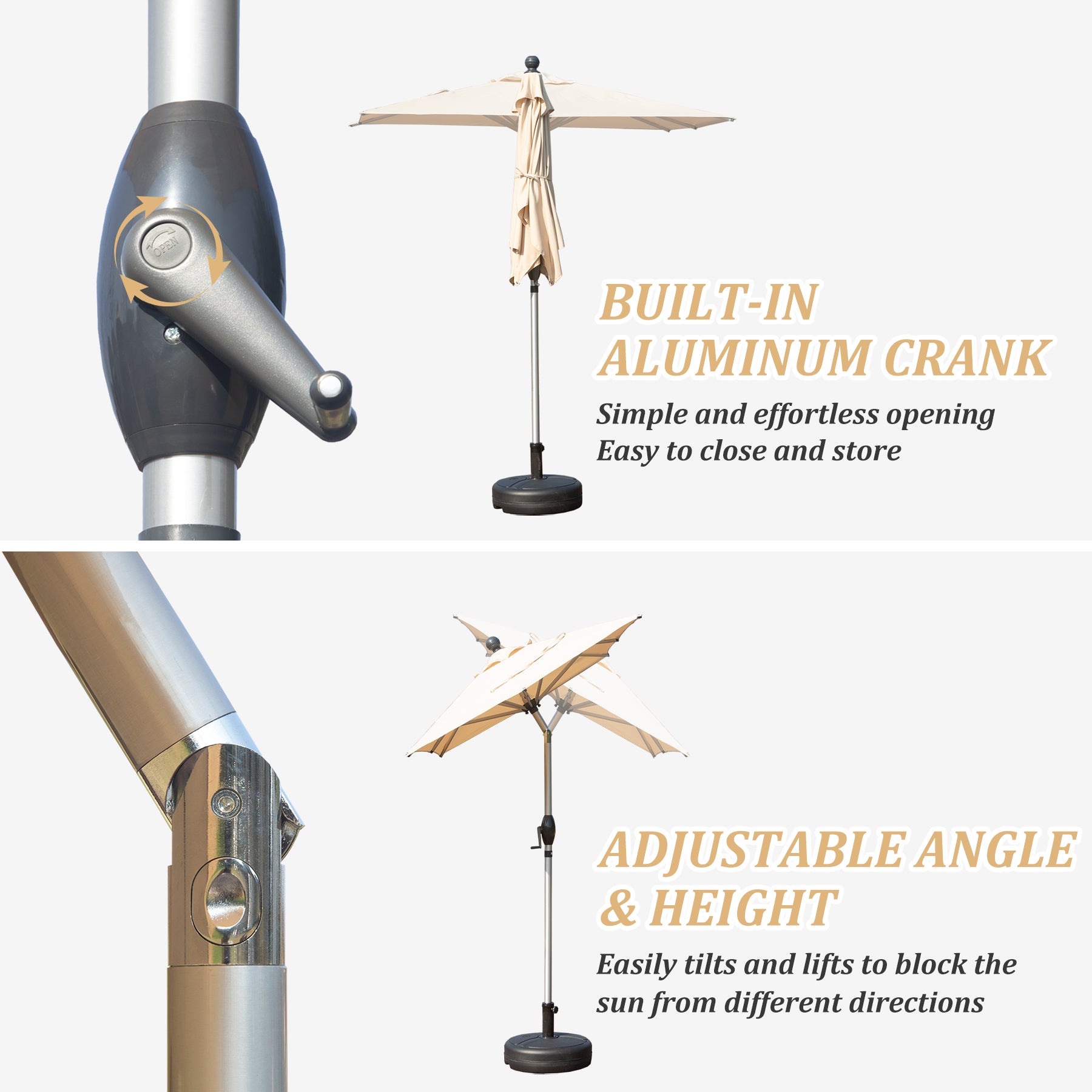 Rectangle Patio Umbrella with Crank Lift and Tilt Function